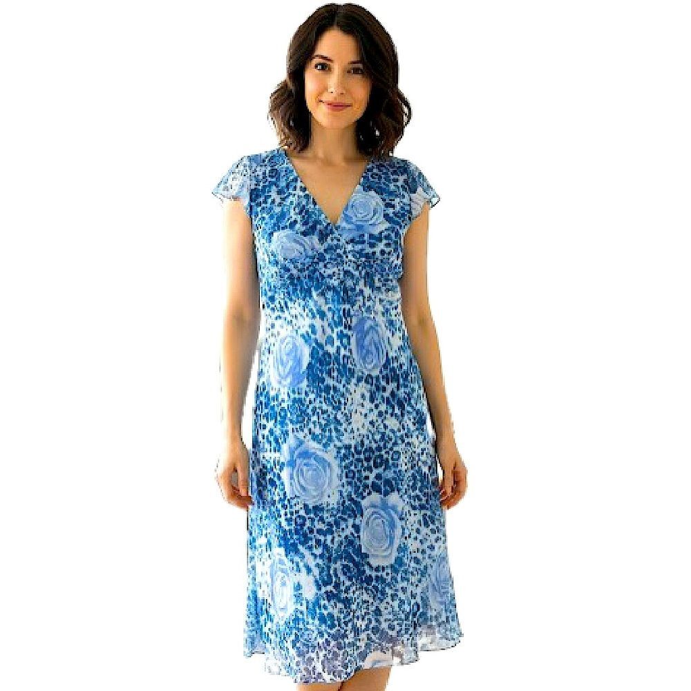 Vintage DBY Ltd. Blue & White Floral Leopard Print Sheath Dress Size 5/6